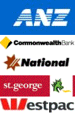 Logos for the ANZ Bank, Commonwealth Bank, National Bank, St George Bank, Westpac Bank